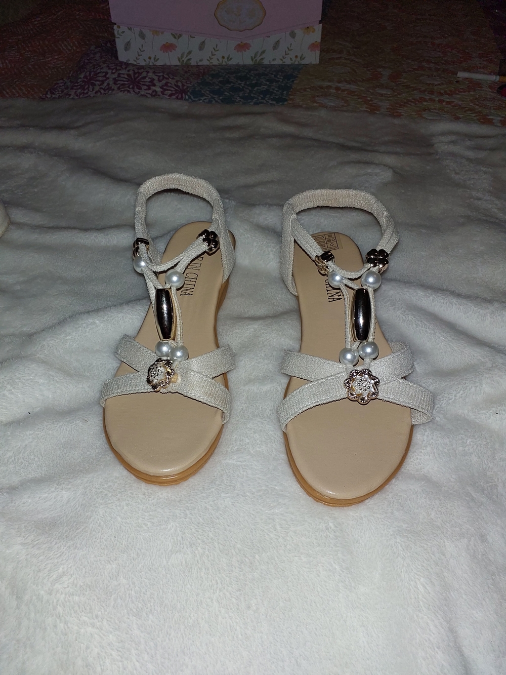 Women's Cream Pearl-Accent Women's Sandals